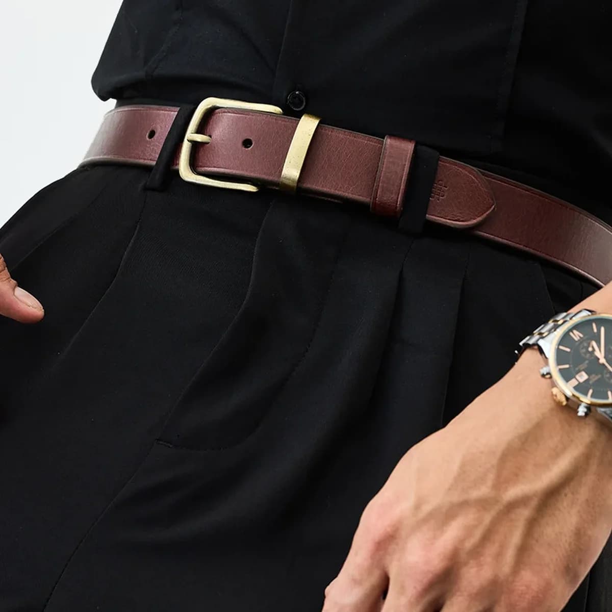 Burgundy Metal Loop Leather Belt