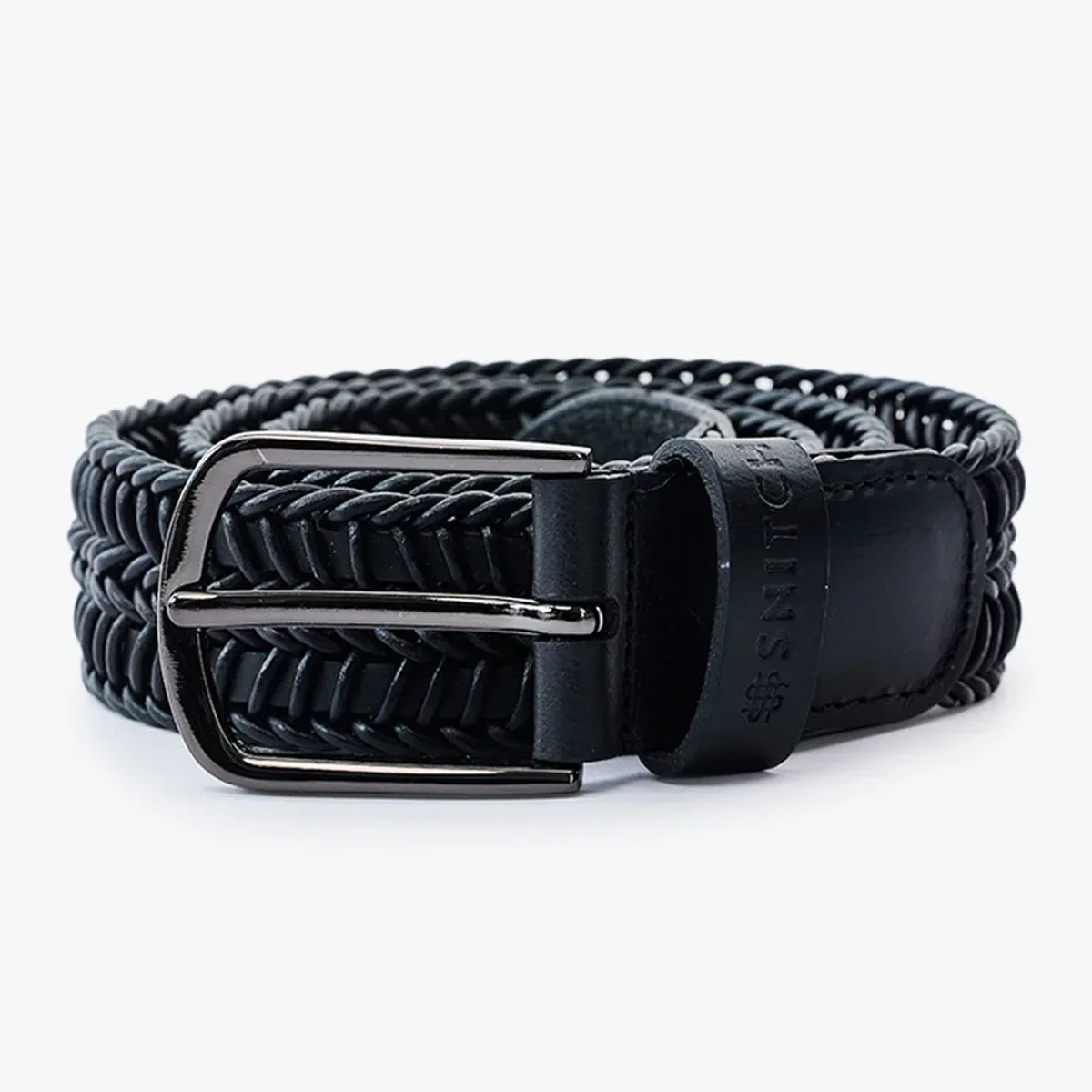 Prong Buckle Braided Leather Belt