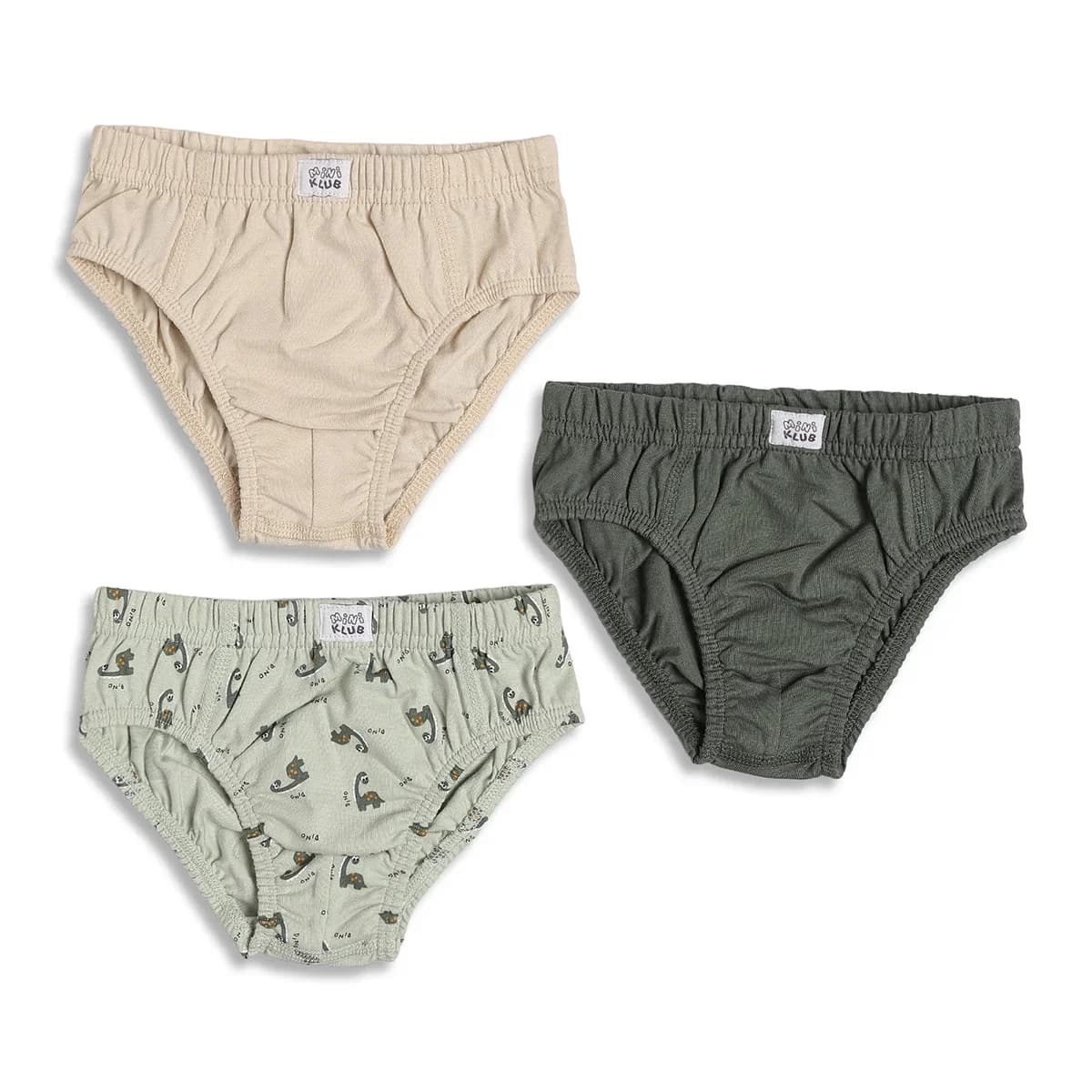 Baby Boys Printed & Solid Cotton Innerwear Briefs Pack of 3, Beige, Green and Light Green