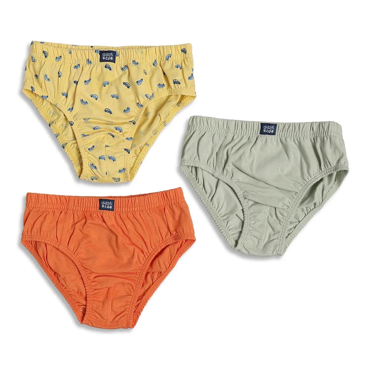 Baby Boys Printed & Solid Cotton Innerwear Briefs Pack of 3, Yellow, Orange and Light Green