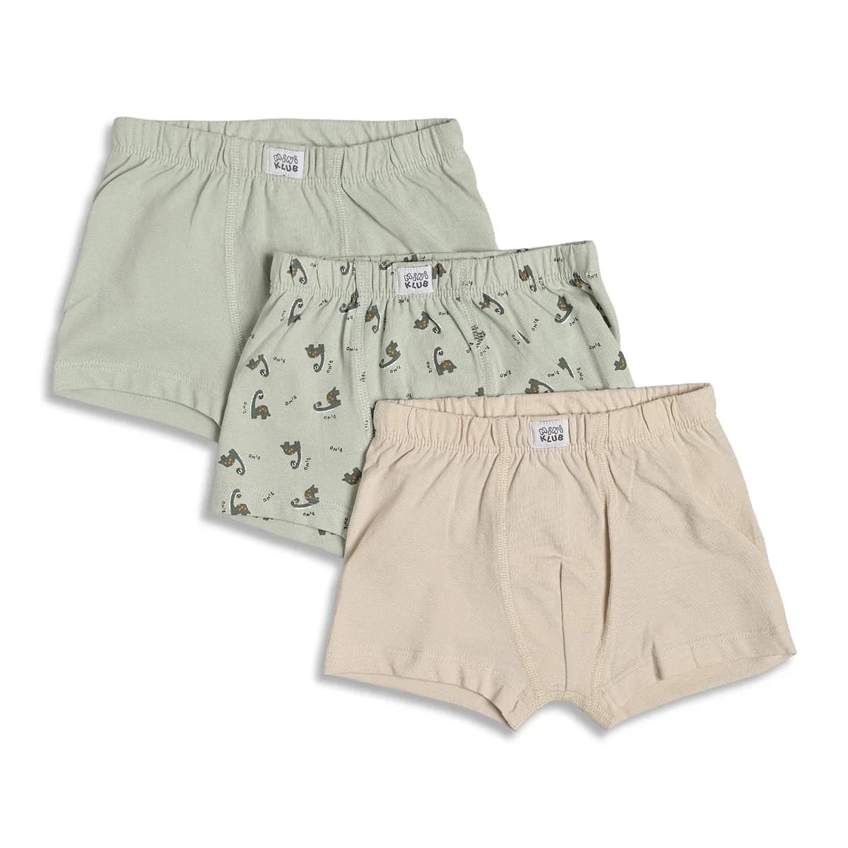 Baby Boys Printed & Solid Cotton Innerwear Shorts Pack of 3, Green and Beige