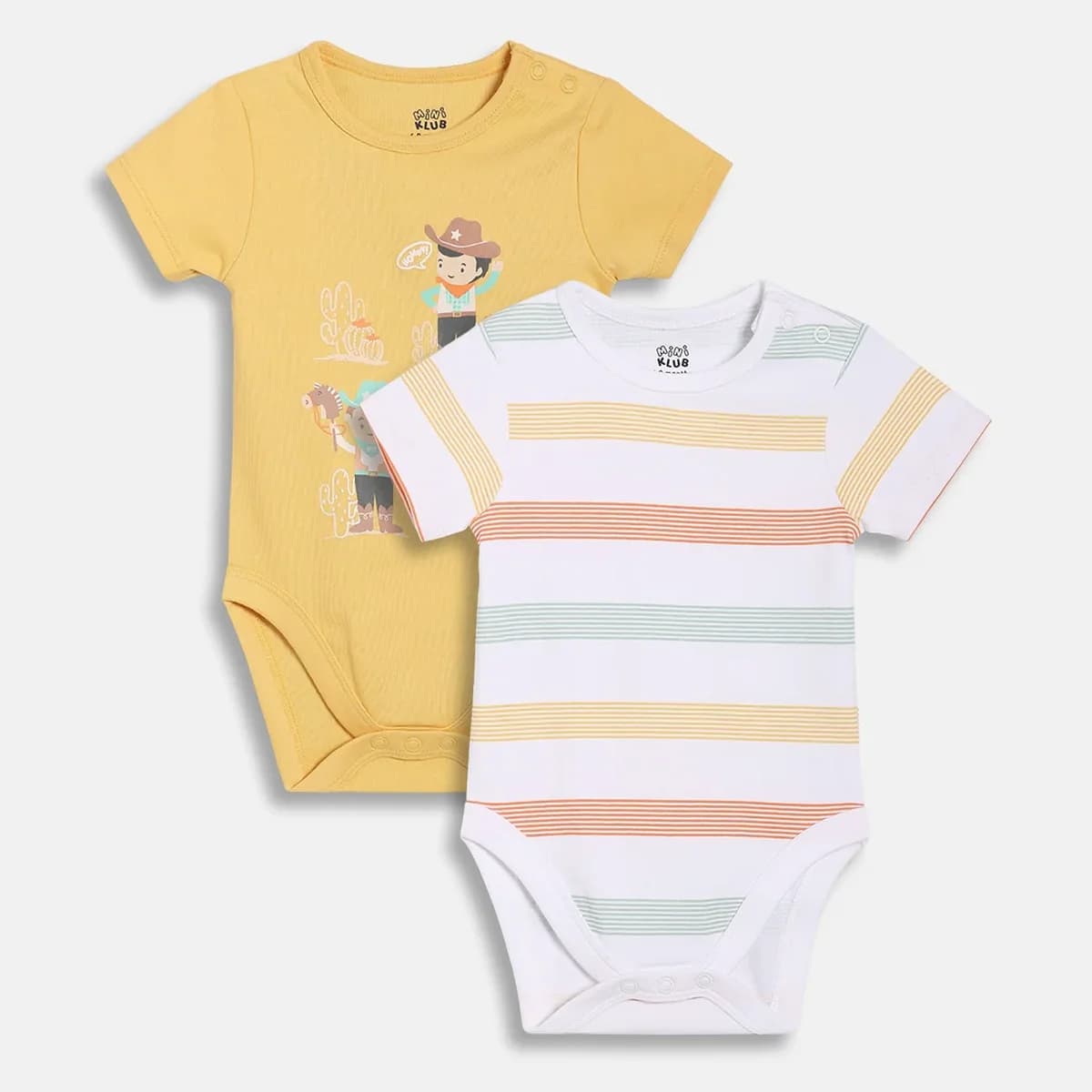 Baby Boys Printed and Striped Bodysuits Pack of 2, Yellow and White