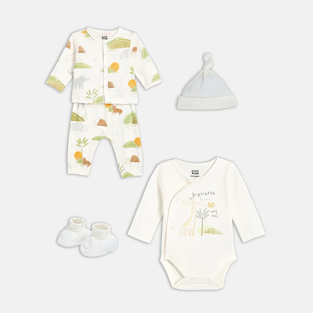 Baby Boys Printed Bodysuit with Shirt, Pants, Cap and Booties Set of 5, Cream