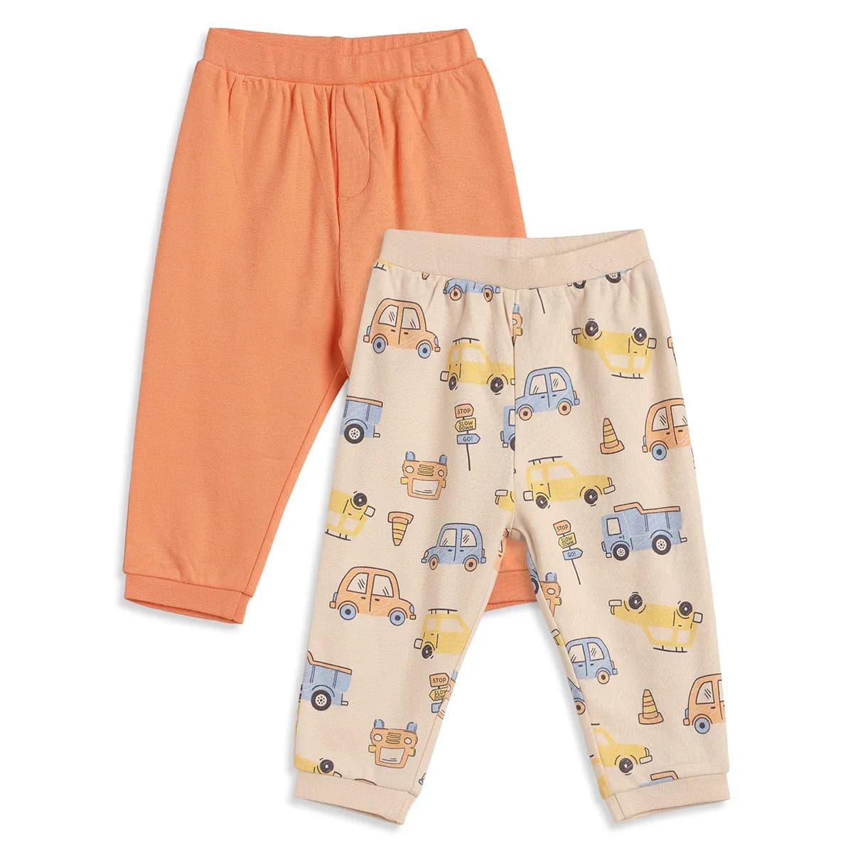 Baby Boys Peach and Cream Cotton Knit Bottom Pack of 2 Regular Fit Everyday Wear