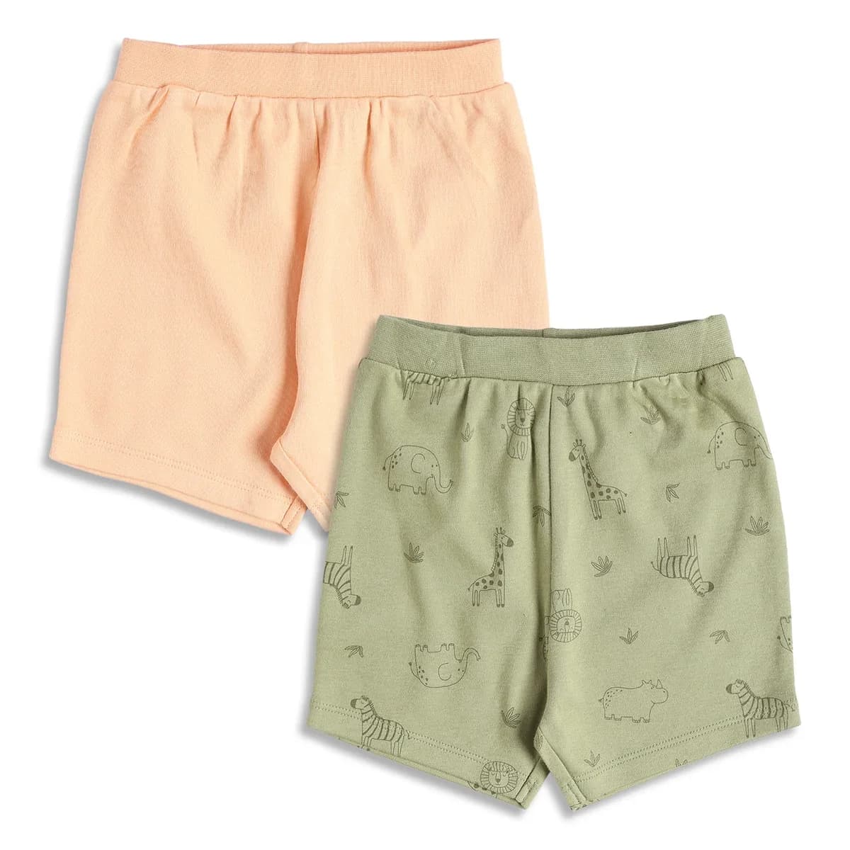 Baby Boys Peach and Olive Green Cotton Printed Shorts Pack of 2 Regular Fit Casual Baby Shorts