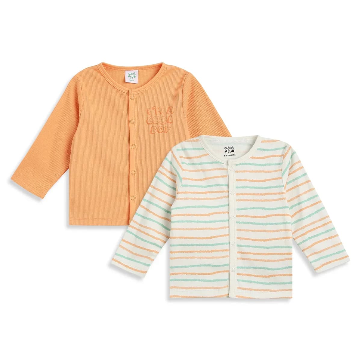 Baby Boys Peach and White Cotton Front Open Full Sleeve Vest Pack of 2 Everyday Essentials