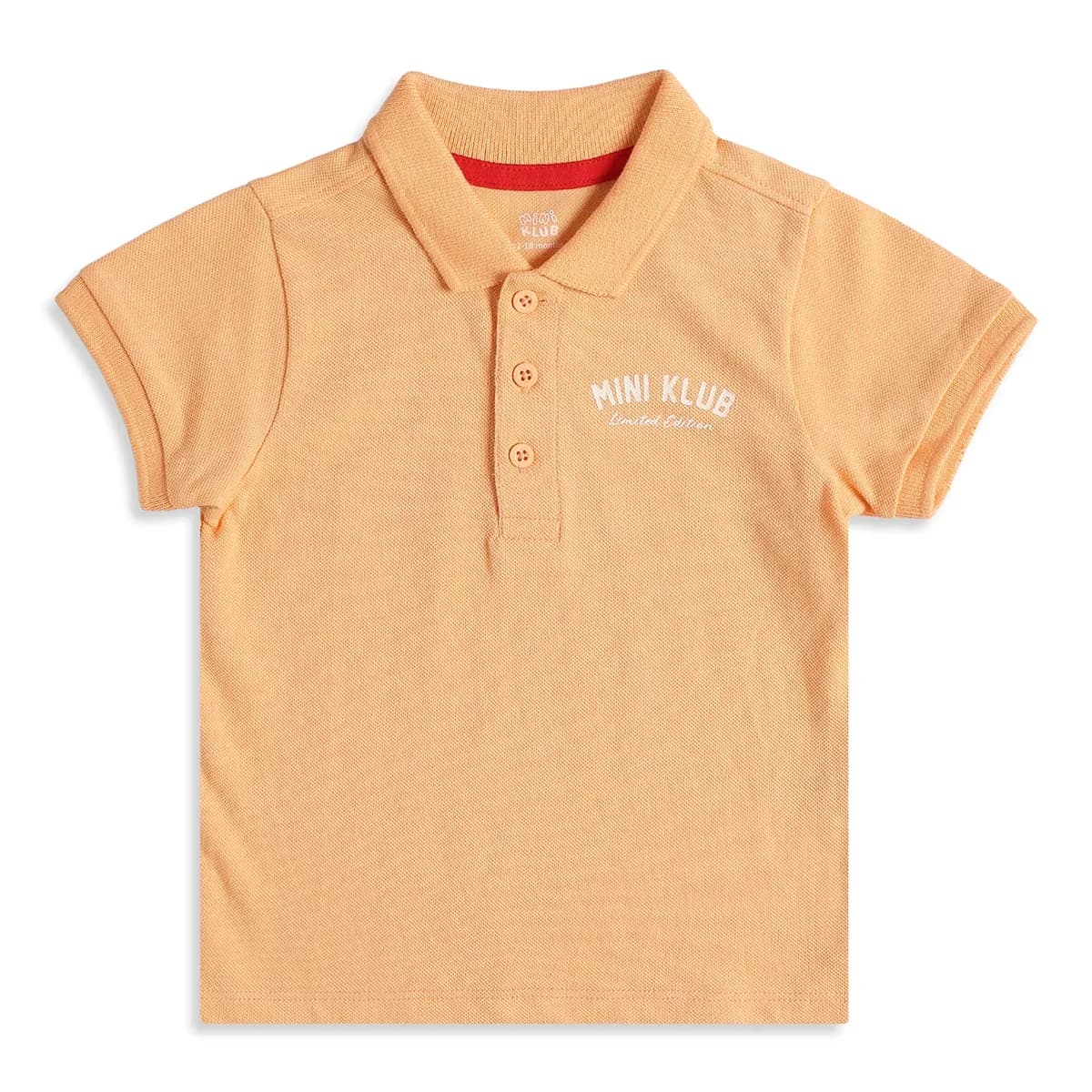 Baby Boys Peach Cotton Polo Neck Regular Fit T-Shirt