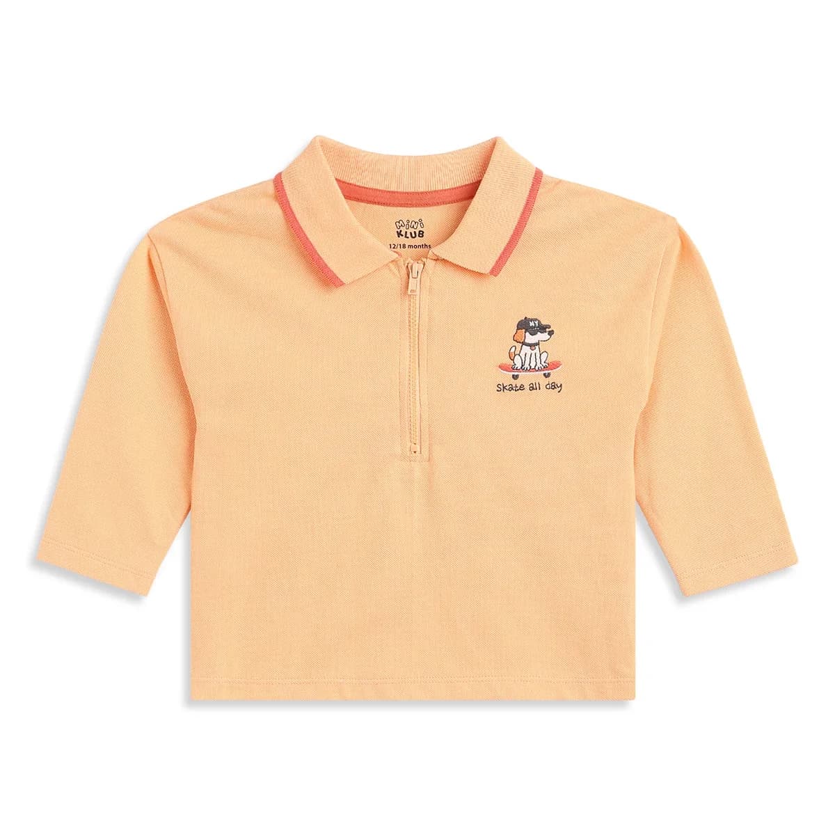 Baby Boys Peach Cotton Polo T-Shirt Embroidered Regular Fit Casual Kids Wear