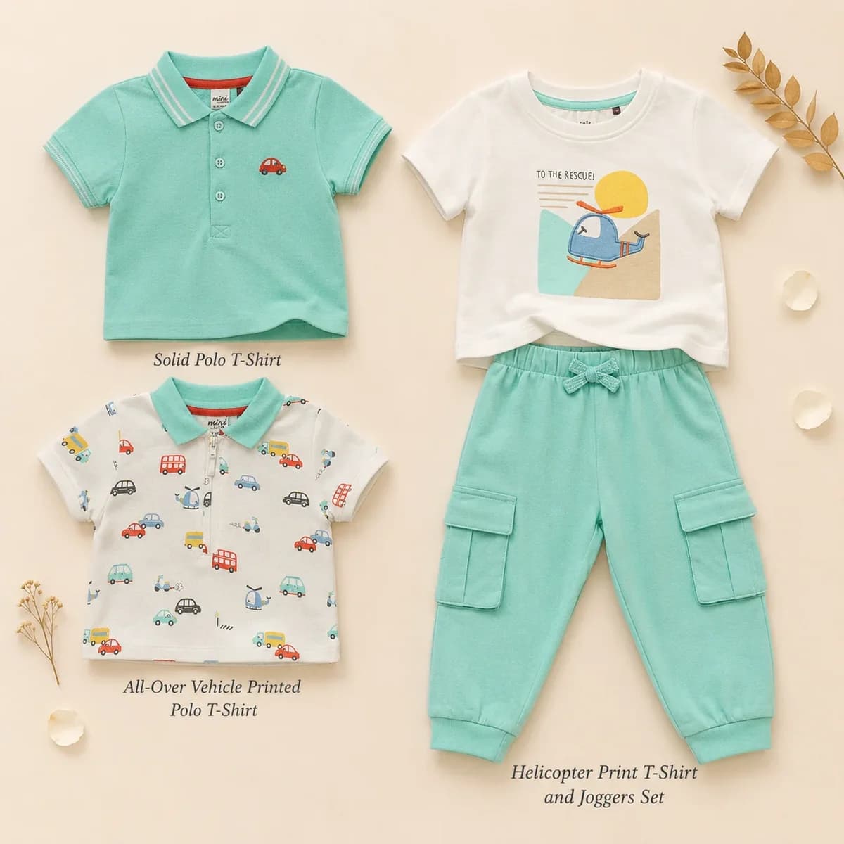 Baby Boys Polo Outfit Bundle with Graphic Co-ord Set - Multicolour
