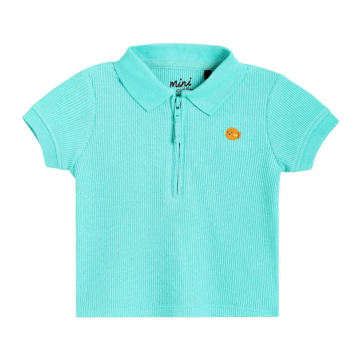 Baby Boys Polo T-Shirt with Fish Embroidery, Aqua