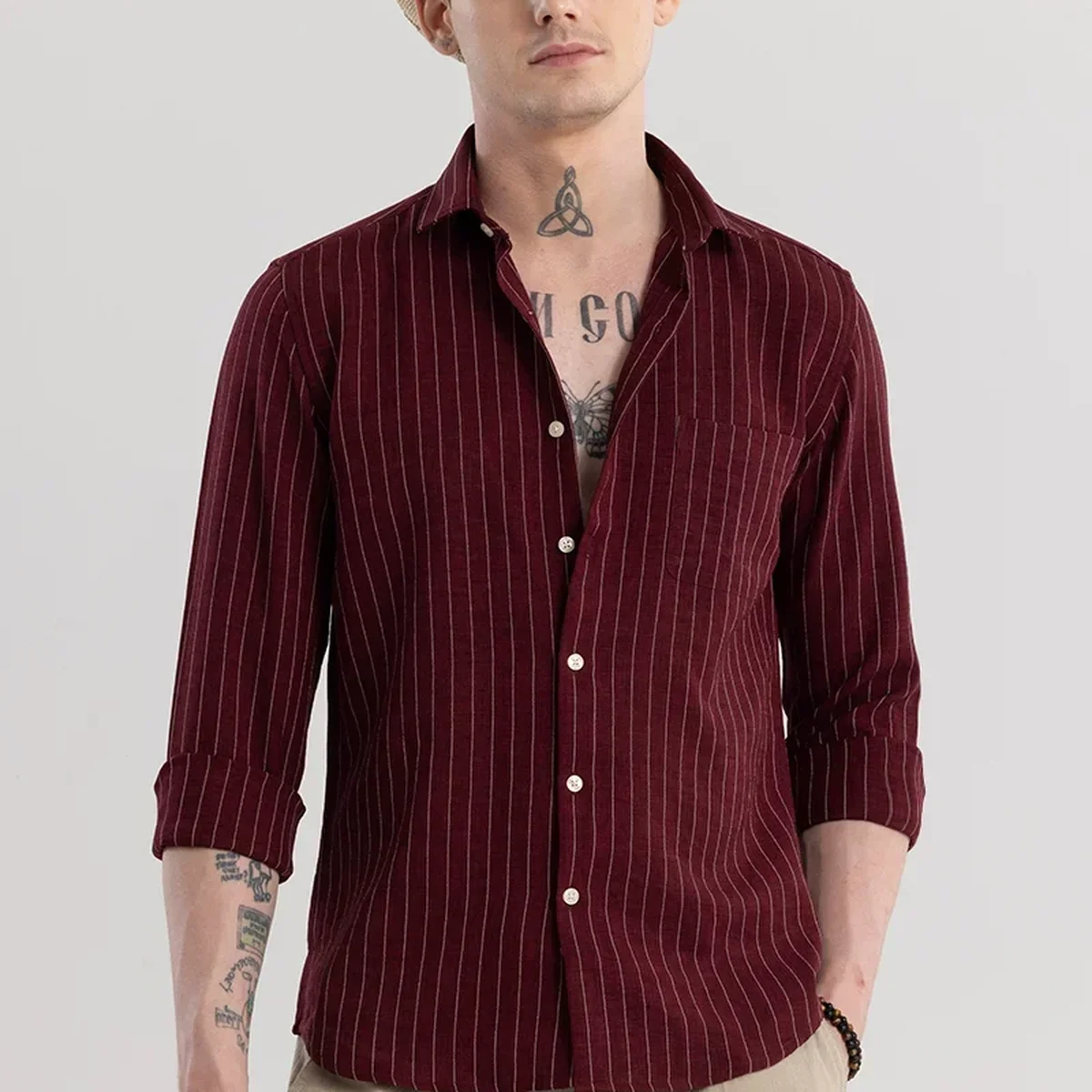 Maroon Stripes Slim Fit Shirt