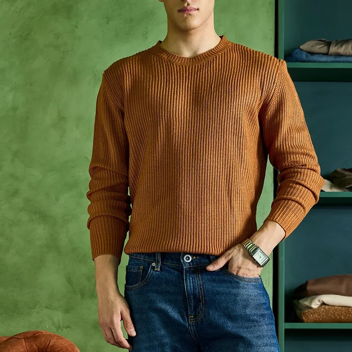 Brown Fisherman Knit Sweater