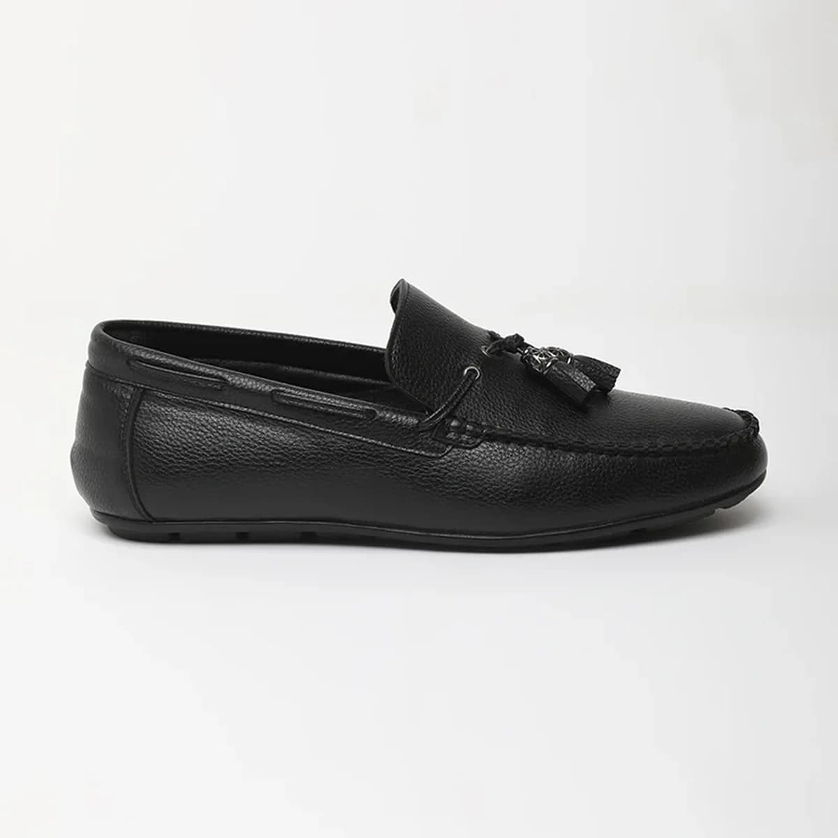 Black Textured Loafers