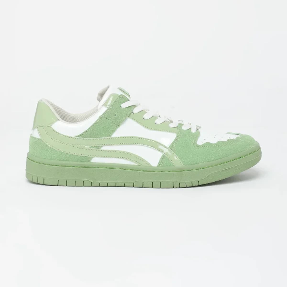 Green Solid Perforations Sneakers