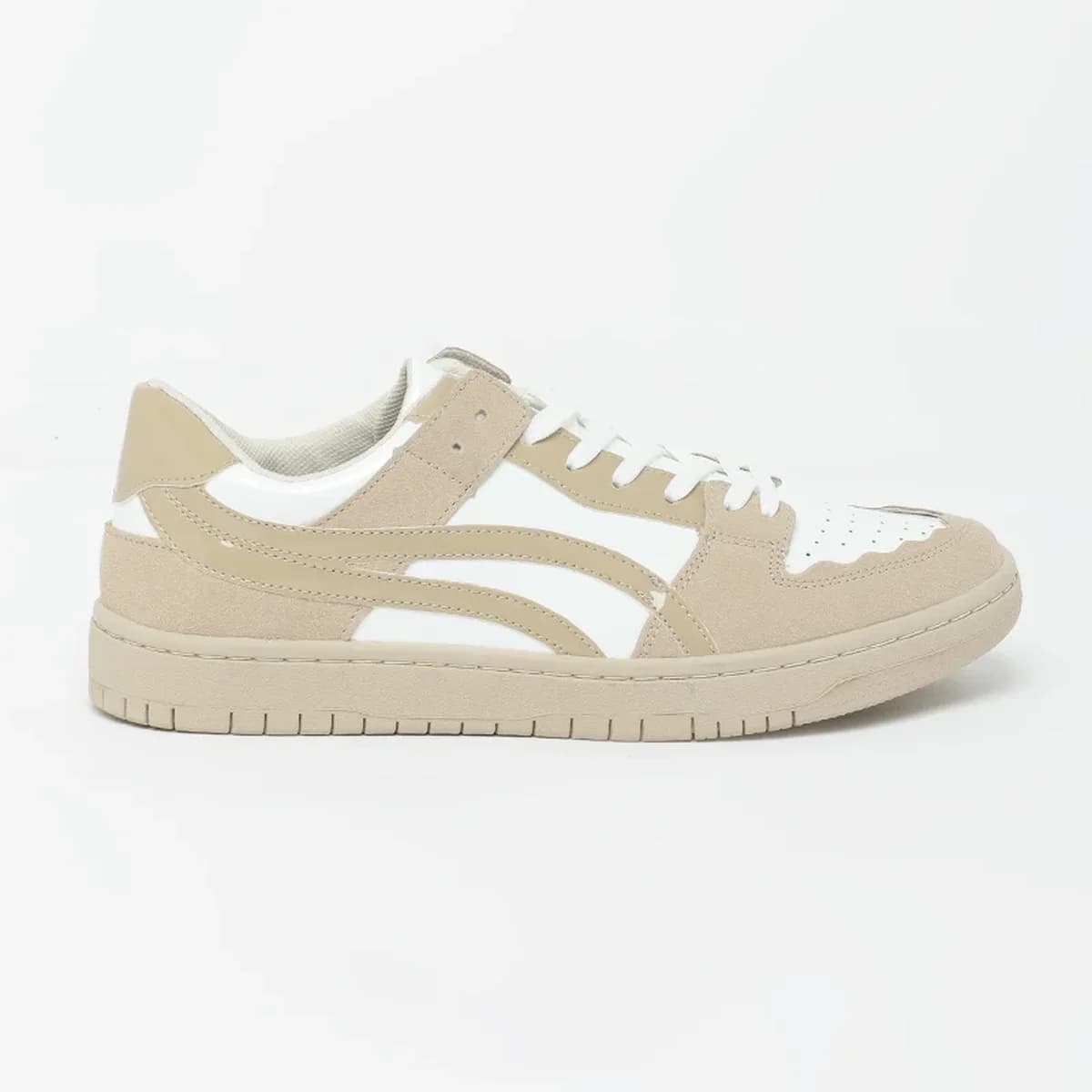 Beige Solid Perforations Sneakers